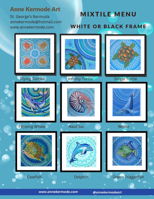 Framed 8"x8" Mixtiles.  Light, simply framed and ready to mount on your wall.