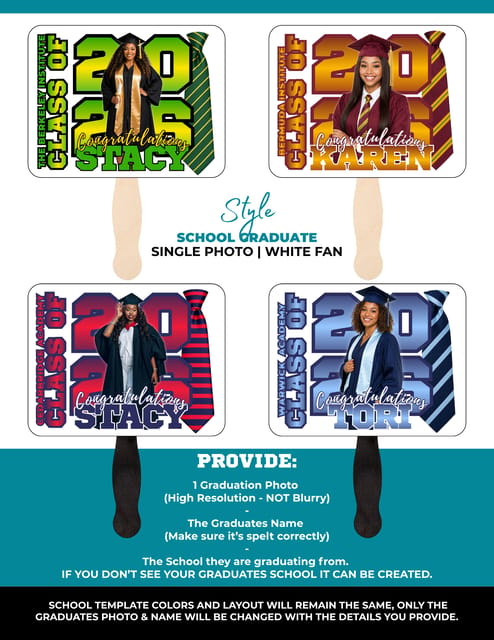 Single Photo Graduation Fan (White)