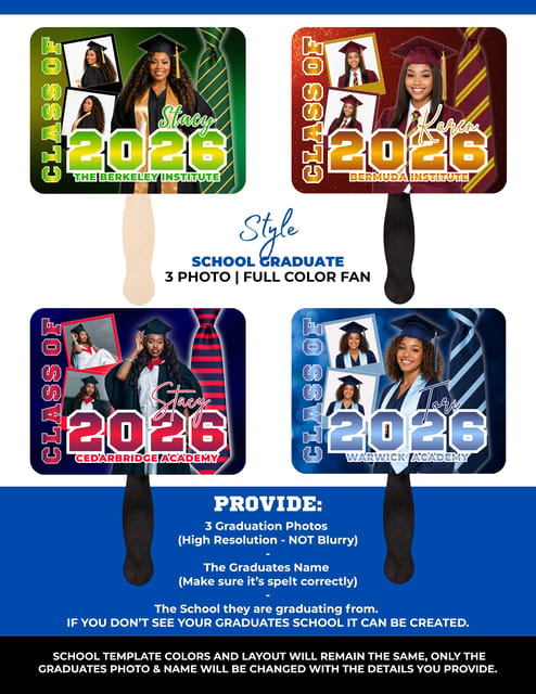 3 Photo Graduation Fan (Full Color)