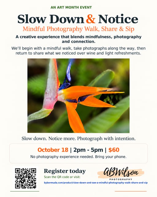 Slow Down & Notice. A mindful photography walk, share & sip